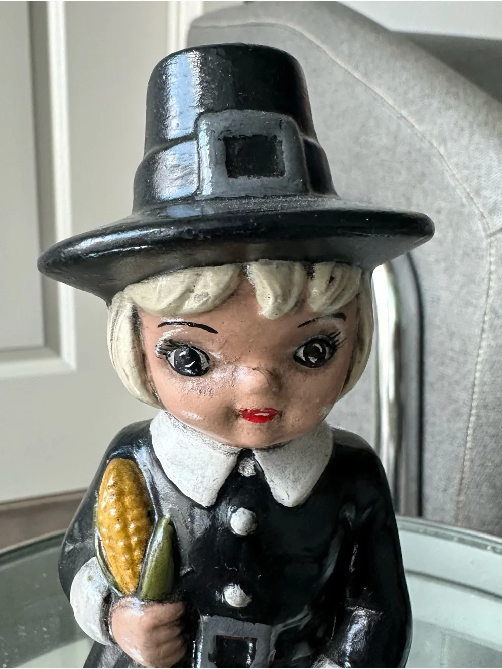 Vintage Hand-painted Ceramic Boy Pilgrim Figurine Thanksgiving Holiday Decor  79